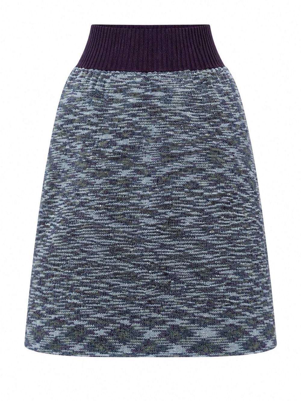 Cristi Conway Hand Knit Rib-Waist Midi Skirt in Burgundy Mix